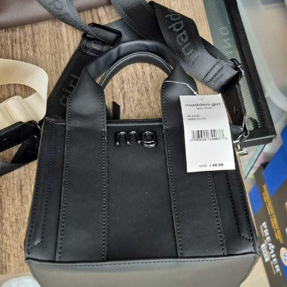 Madden Girl Black Mini Tote with Logo